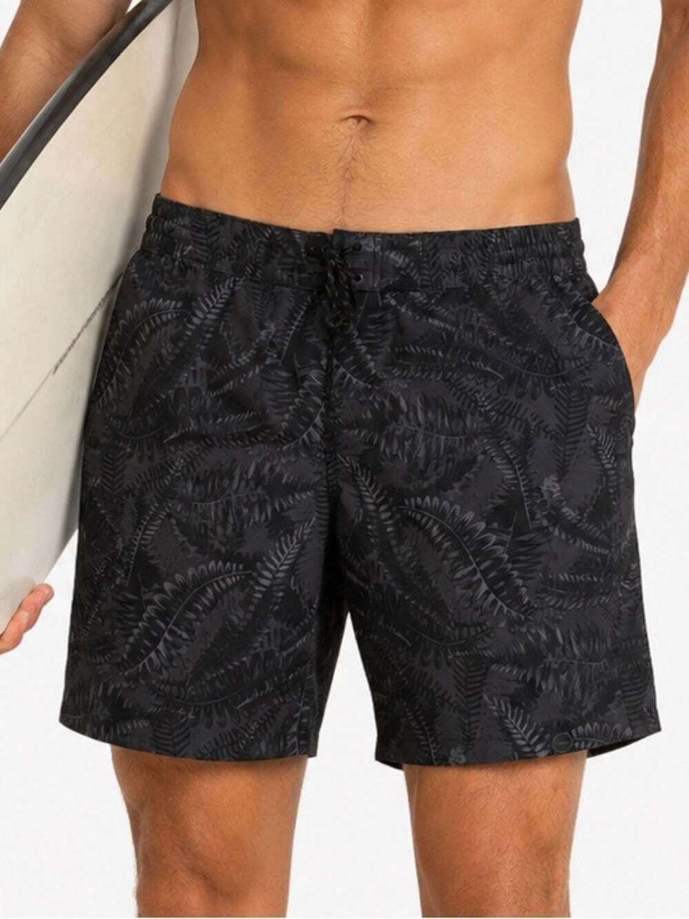 Far West Men's Black Patterned Mesh Lined Swim Trunks Swimwear Size Medi…
